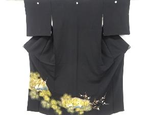 リサイクル　金彩屏風に鶴・松模様刺繍留袖(比翼付き)